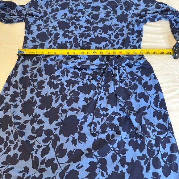 Talbots 1X Floral Midi Dress Long Sleeve Blue Navy Pullover Office Bussiness - Picture 10 of 15